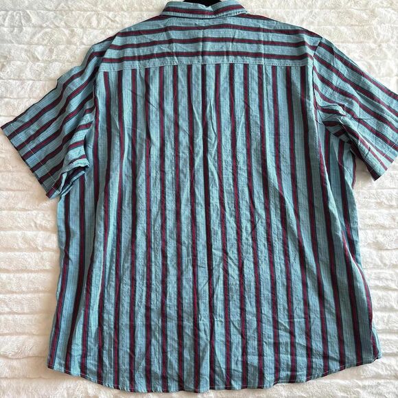 Vatpave Men’s Button Down Casual Short Sleeve Shirt Blue Red Striped XXL 2xl - Picture 6 of 6